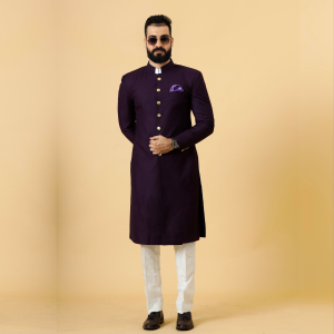 Classic Dark Purple Achkan for Men | Elegant Ethnic Wear | Jaipurio